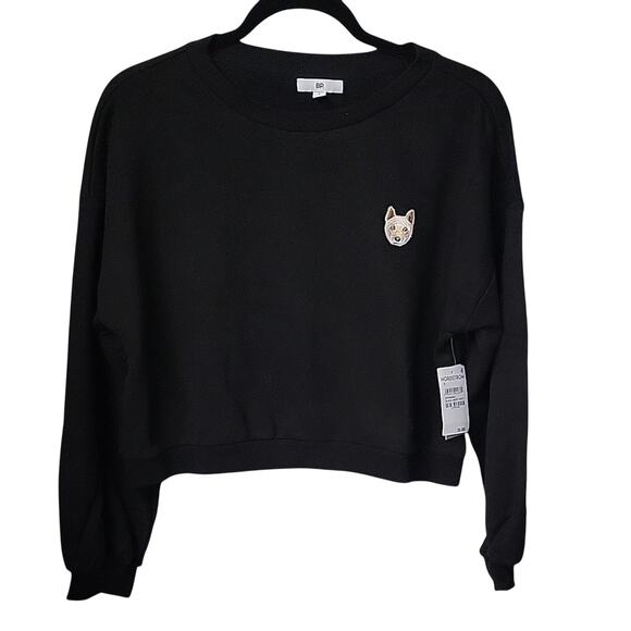 BP Black Jindo Cropped Sweater with Embroidered Dog Patch Womens Small NWT - Picture 13 of 13